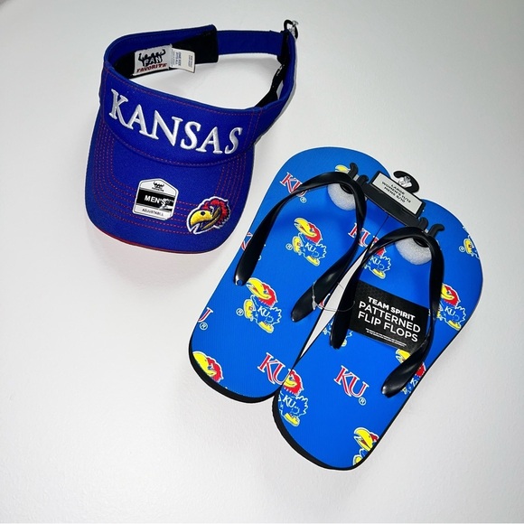 Kansas Jayhawks Bundle Visor & Flip Flops Unisex - Picture 8 of 11